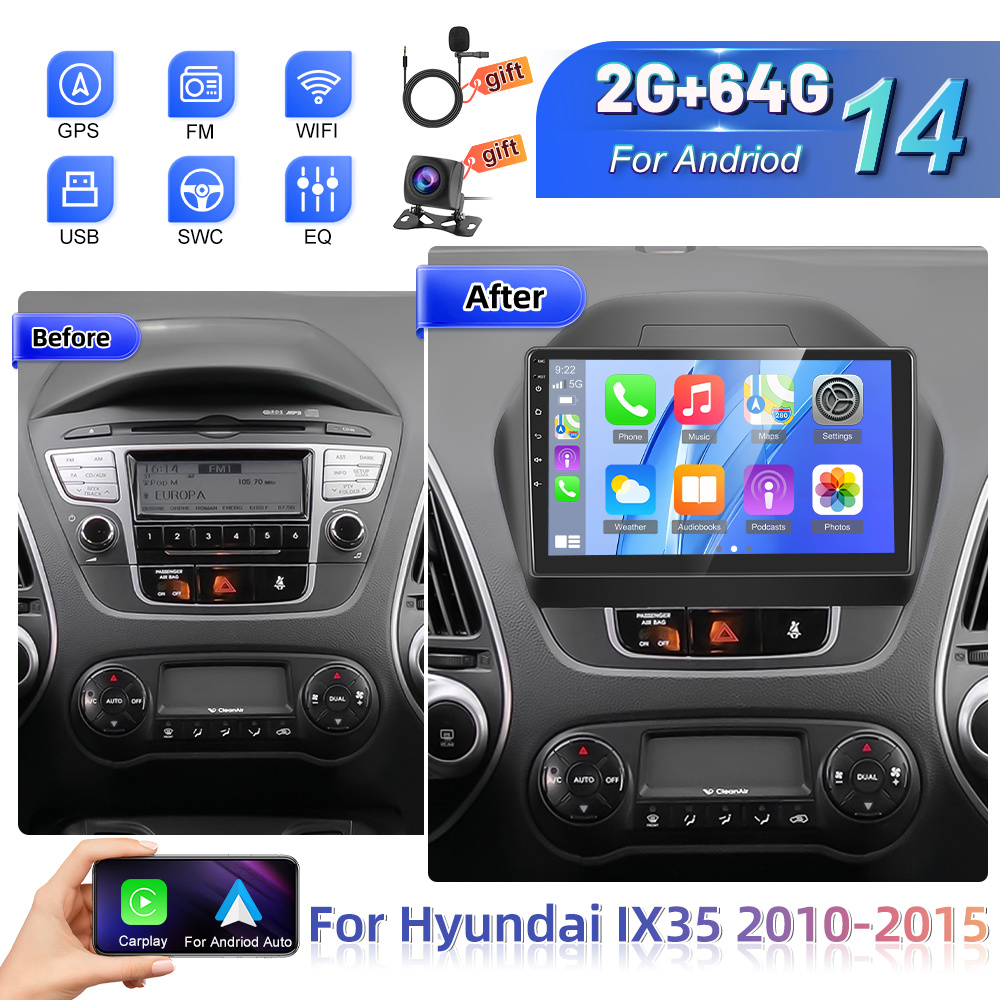 Image of Double Din 2g + 64g Stereo Radio For (2010-2015) Featuring , .1-inch 14 Car Radio With Wireless, Wlan, Fm, Eq, 26 Ui, Dual Usb, Along With A Car Frame, Ahd Reversing Camera, And Microphone