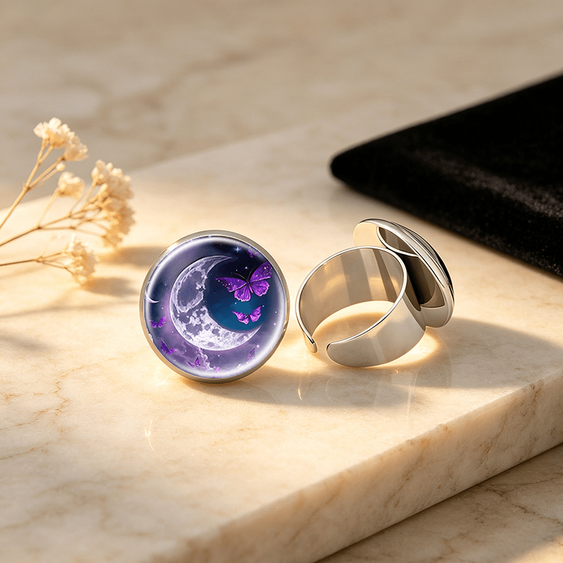 Adjustable White Ring with Universe Planets Design