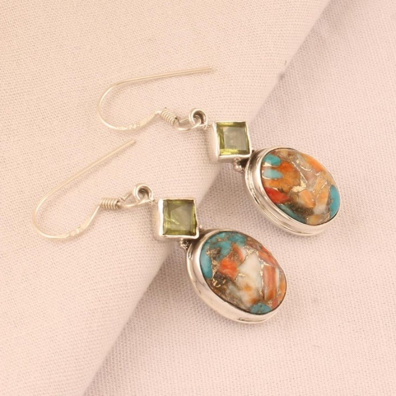 Vintage Elliptical Copper Turquoise Handmade Designer Earrings
