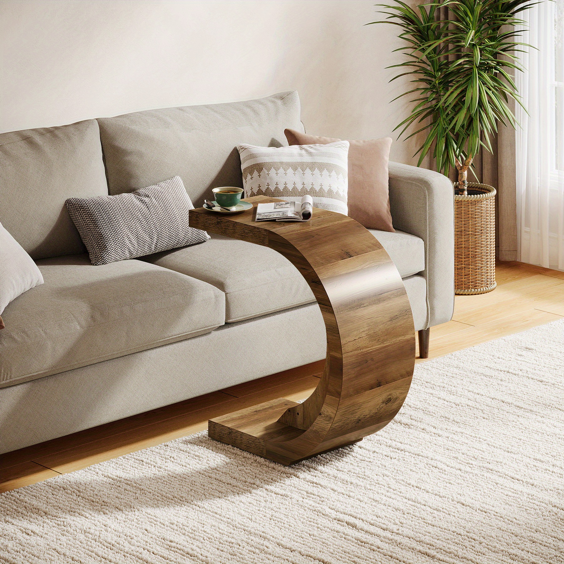 Side Table, Compact Table For Living Room Or Bedroom, Rustic Brown End