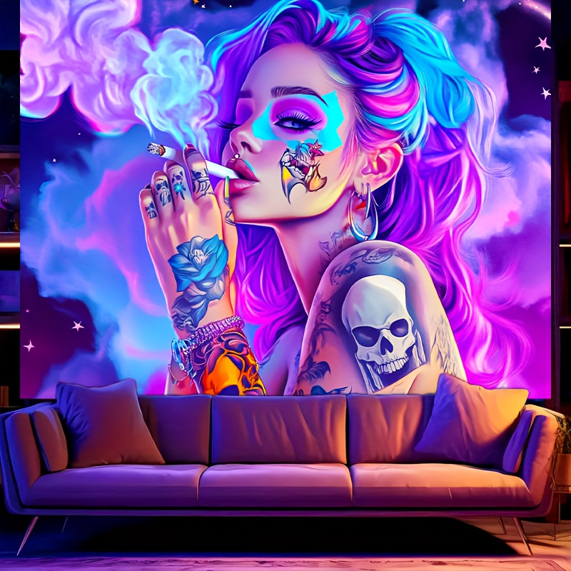 Uv Black Light Tapestry Fluorescent Skeleton Wall Art Decor_voghion.com