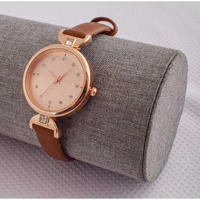Digitime Lds PU Cube Stone Watch Tan Rosegold | Non-rechargeable Battery, Non-standard Battery Type 9V