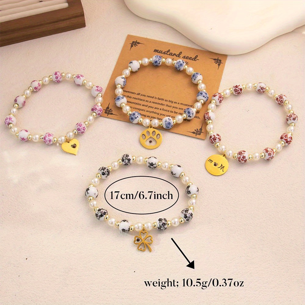 Bohemian Style Ceramic Bracelet with Flower Charms, Ideal Gift