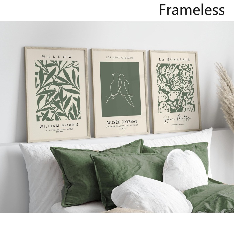 TEMU Lot de d'art mural vertical moderne cadre, plates 2D - Motif crème et vert foncé, convient pour la décoration du salon, de , du bureau, pour les