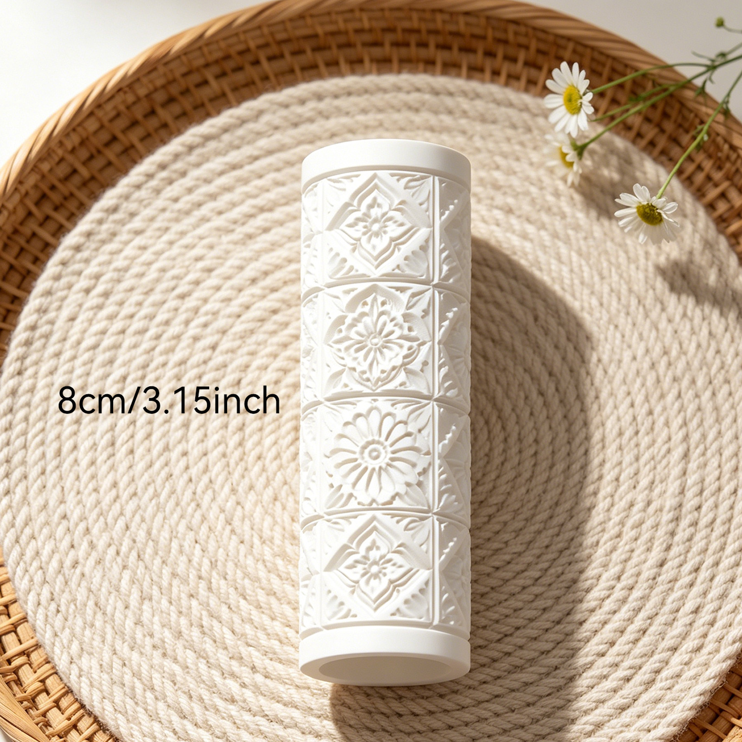 TEMU Polymer Clay Embossing Roller With European Vintage Floral Square Tile Texture Pattern 3d Relief Featuring European Vintage Floral Square