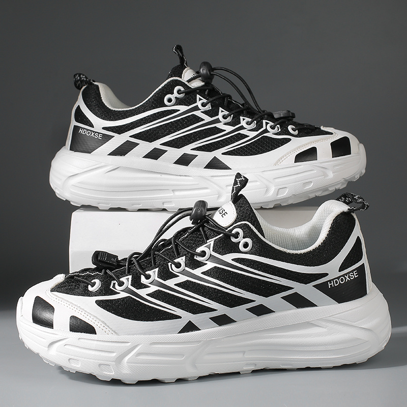 Men's Wide-Toe Colorblock Platform Sneakers with Elastic Laces