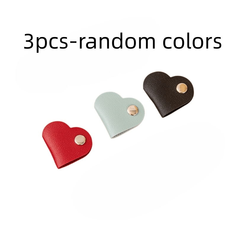 TEMU Lot de 3 attaches-câbles en cuir PU de grand cœur, couleur aléatoire, pour câbles de données et fils d'écouteurs, organisateur de (pile non