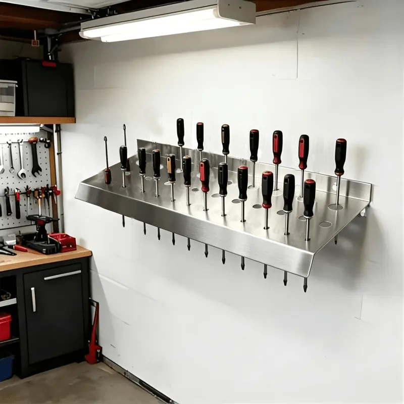 TEMU Steel Wall-mounted Screwdriver Storage Box, 30 Holes, Multi-functional Tool Organizer, Space-saving Garage Shelf, Suitable For Organizing