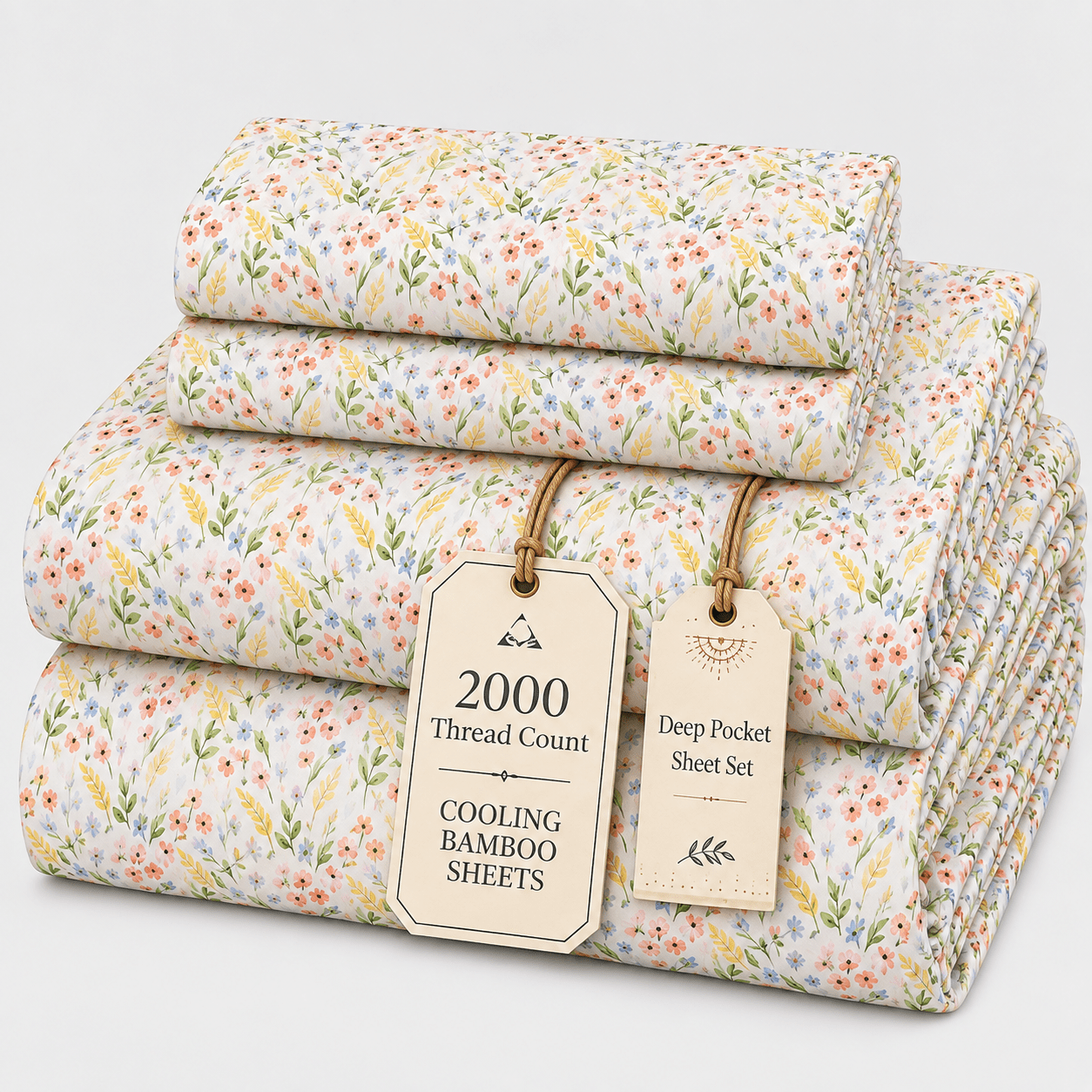TEMU 4pcs Queen Size Cooling Sheet Set, Vibrant Foliage Print, Deep Pocket Breathable Bed Sheets For Hot Sleepers, Stylish Elegant Bedroom & Dorm