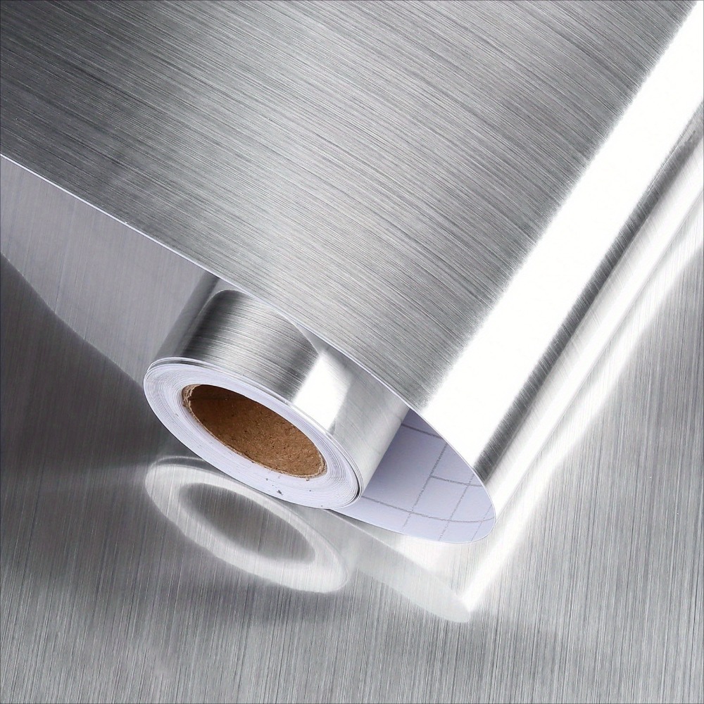 Image of Self-adhesive Brushed Silvery Pvc Wallpaper Foil, 60cm X 5m, Ideal For Kitchen Counters, Shelves, And Furniture Covering
