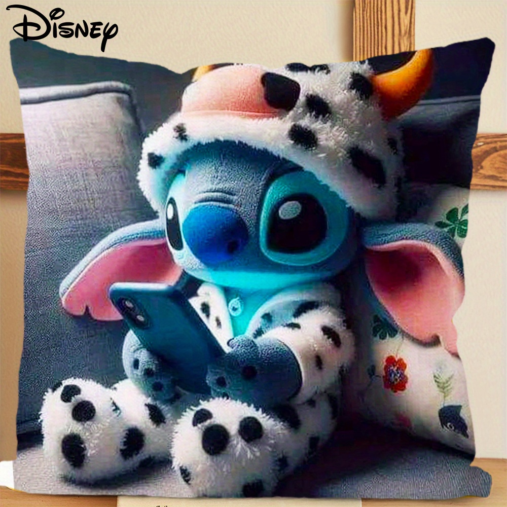 1pc Disney Stitch Plush Pillow - Stitch in Stitch Costume Cushion Case with Zipper Closure, Official Disney Stitch Bedspread for Birthday, Christmas, Easter Gifts - Soft Home Decor for Girls, Boys, Stitch Fans (Official Disney Merchandise) - Double-Sided Print, Hand Wash Only, Retro Style, Cute Stitch Design with Stitch Holding Phone, Ideal for Living Room & Bedroom Decor