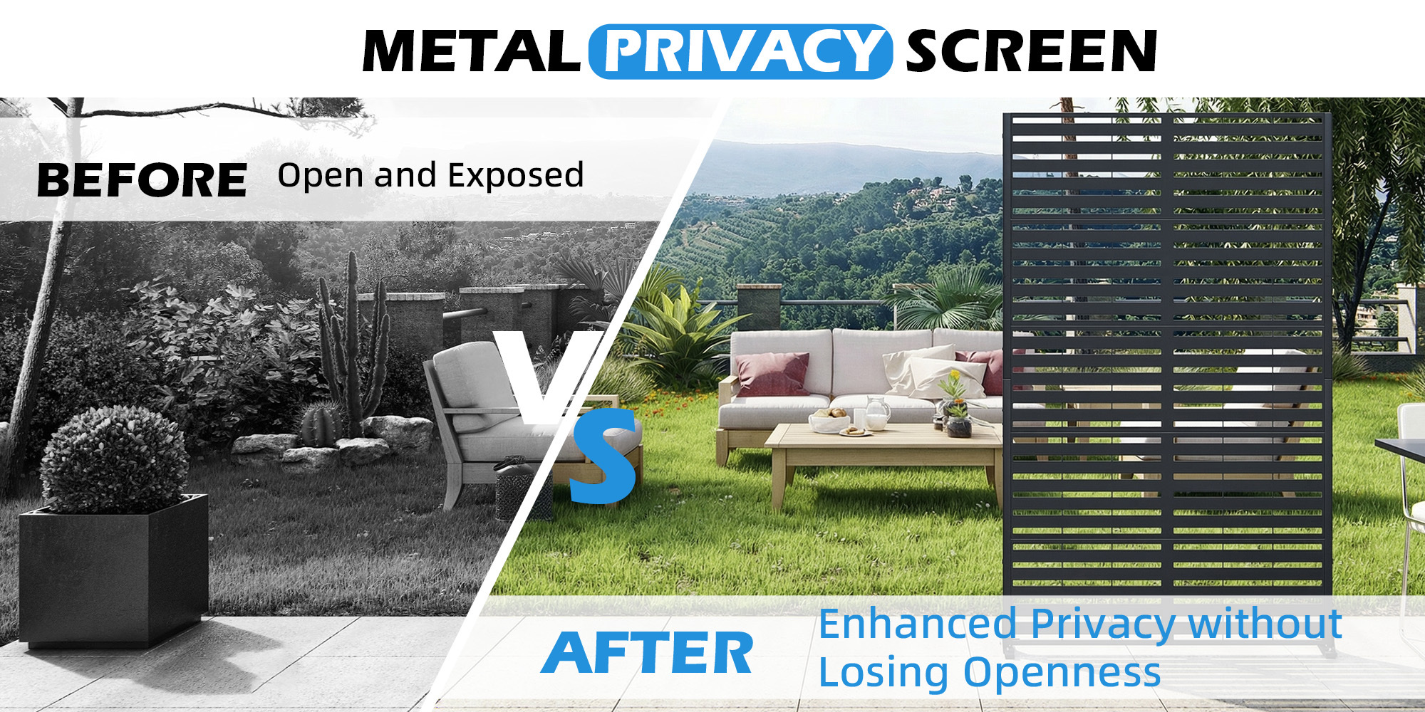 Outdoor Privacy Screens, Freestanding Metal Privacy Fence Panels for Garden, Patio, Balcony, Courtyard & Poolside, Indoor/Outdoor Use