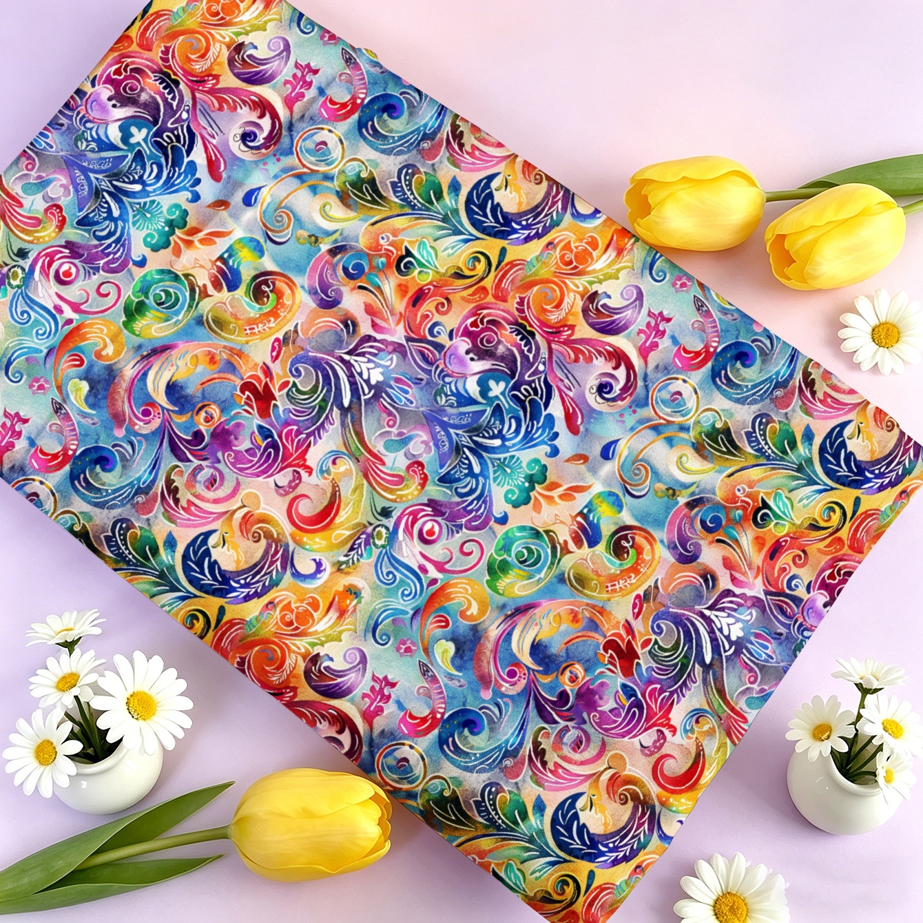 TEMU 1pc Colorful Swirl Pattern Fabric, Multiple Sizes Available, Soft And Comfortable Polyester Fabric For Diy, Suitable For , Diy Crafts, Diy Bags,