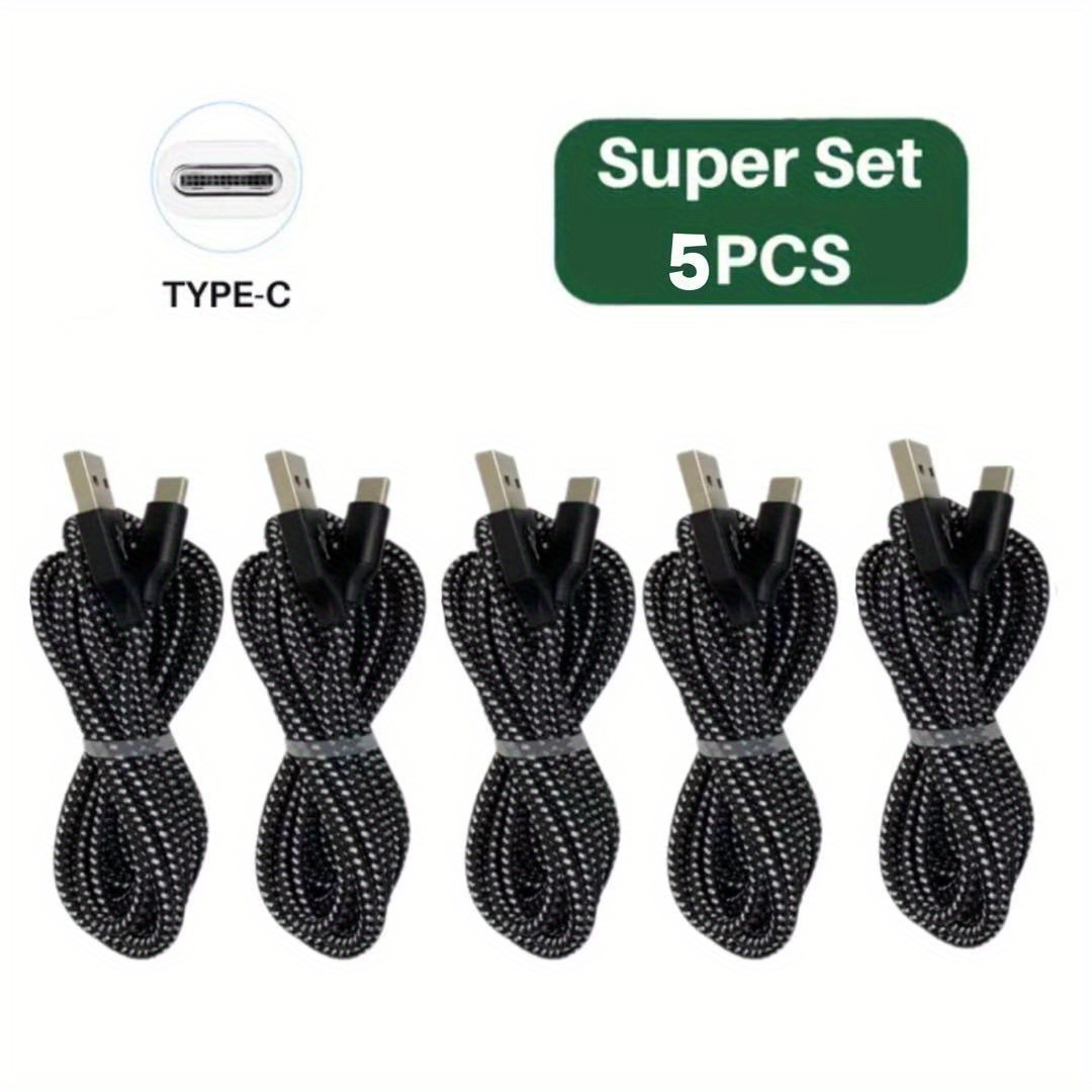 TEMU 5packs 10ft Usbc Fast Charger Cable Lot For Type C Charging Cord, Dual Charger Cable, Mini Micro Usb Charging Cable, Cell Phone Charger, Phone