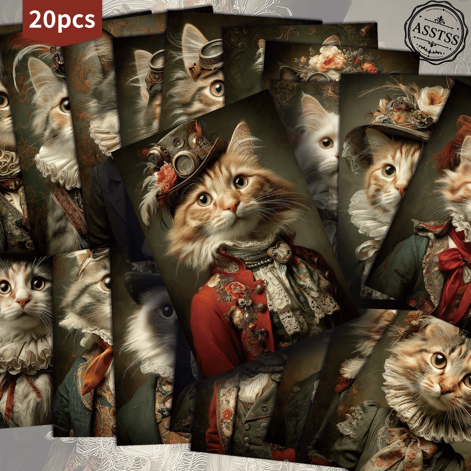 TEMU 20-pack Asstss Vintage Steampunk Victorian Cat Postcards - 4x6 Inches Retro Junk Journal Supplies, Classic Pinup Illustrations Collectible