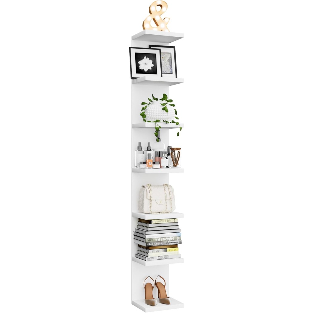 TEMU 7-tier Modern Floating Shelf - Heavy-duty Vinyl Wall-mounted Shelf Compatible For Books, Shoes, Handbags & Decor - Multi-room Shelving Unit