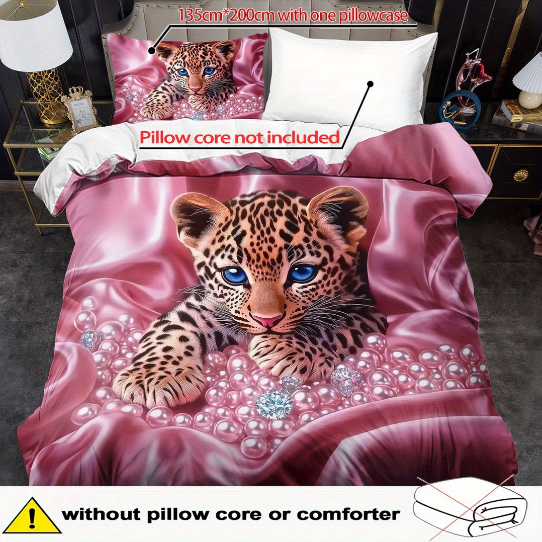 E-shop Diamant-Bettwäsche-Set Tier-Leoparden-Bezug Bettdeckenbezug Schlafzimmer-Deko Gästezimmer 2/3-teilig 2D Valentinstag Flachdruck (Inkl. 1
