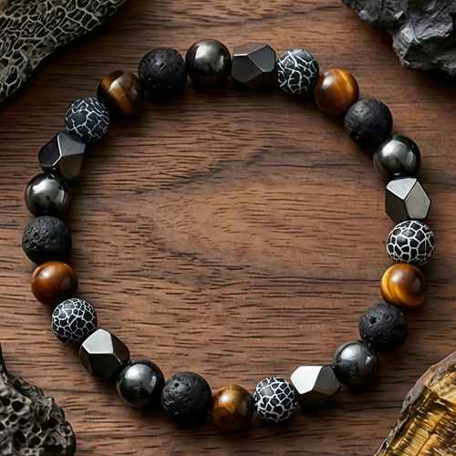 1pc wealth bangle bangle bracelet made of weathered stone and handmade bringing and hematite mens jewelry suitable for daily wear jewelry christmas gift for