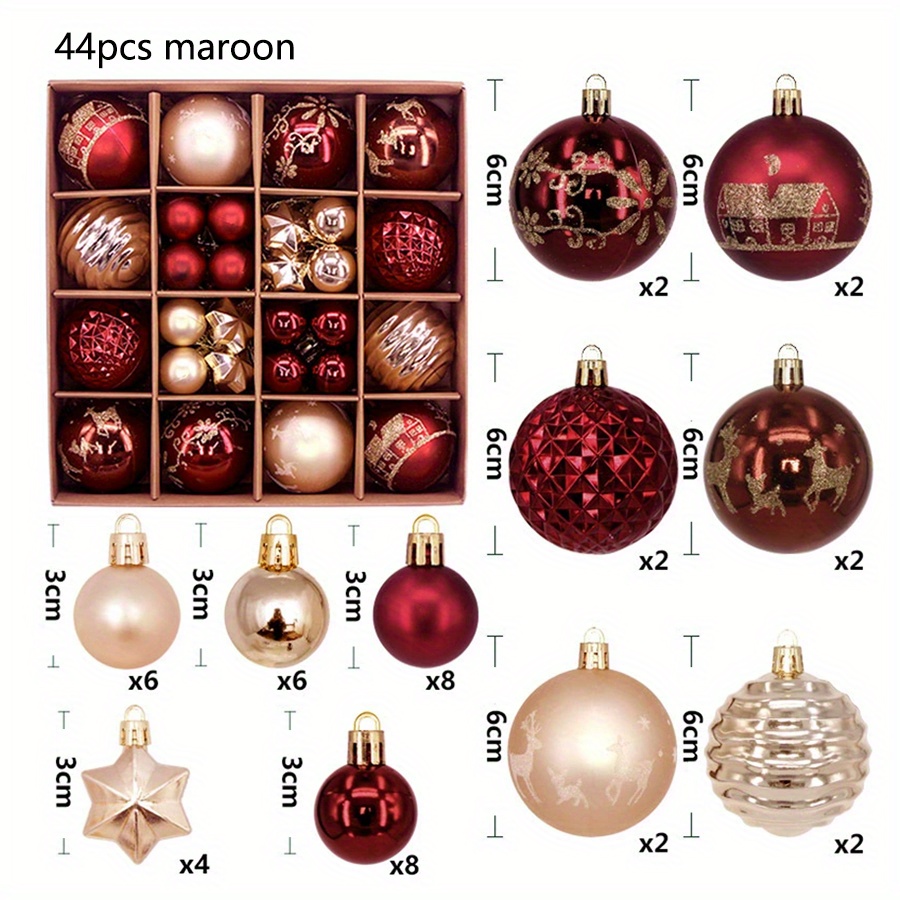 Décorations de Noël 44 pièces : ornements peints, boules suspendues et décorations festives pour arbre et scènes - Idéal pour fêtes, cadeaux et célébrations de Noël, Halloween et Nouvel An - Parfait pour famille et amis - Boules et ornements en plastique pour sapin