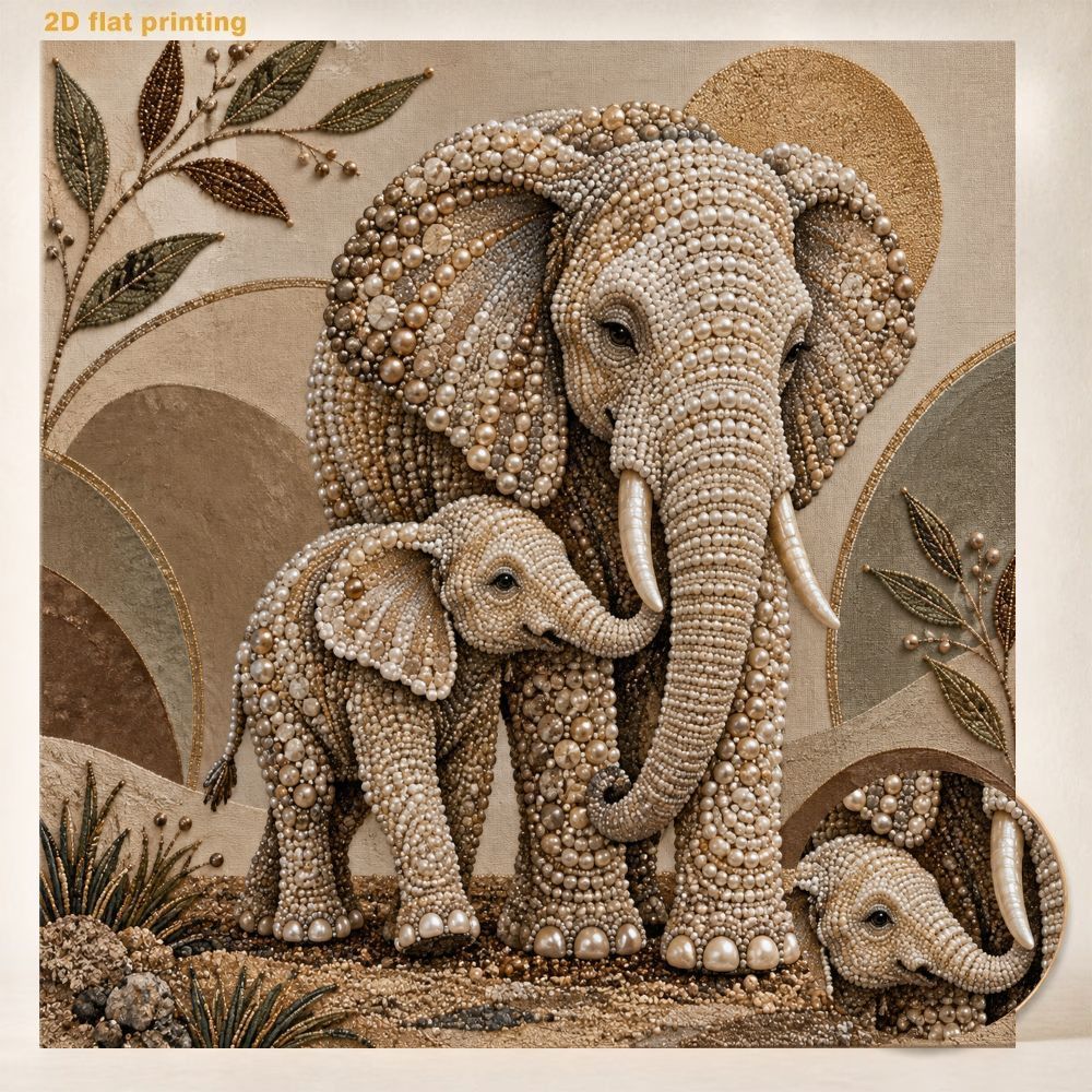 TEMU Pearl Art Painting Kit Pearl Decorative Painting Elephant Mother And Picture Handmade Art Adult Craft Set Sparkling Gemstone Painting Wall Decor