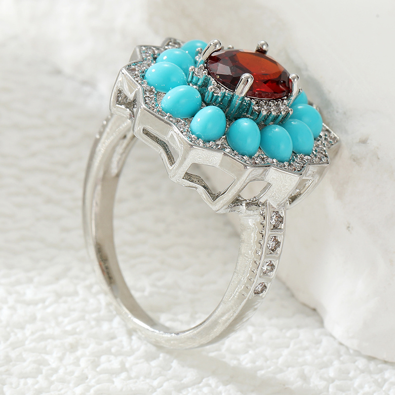 Exquisite Synthetic Zirconia Flower Shaped Ring, Wedding Accessory