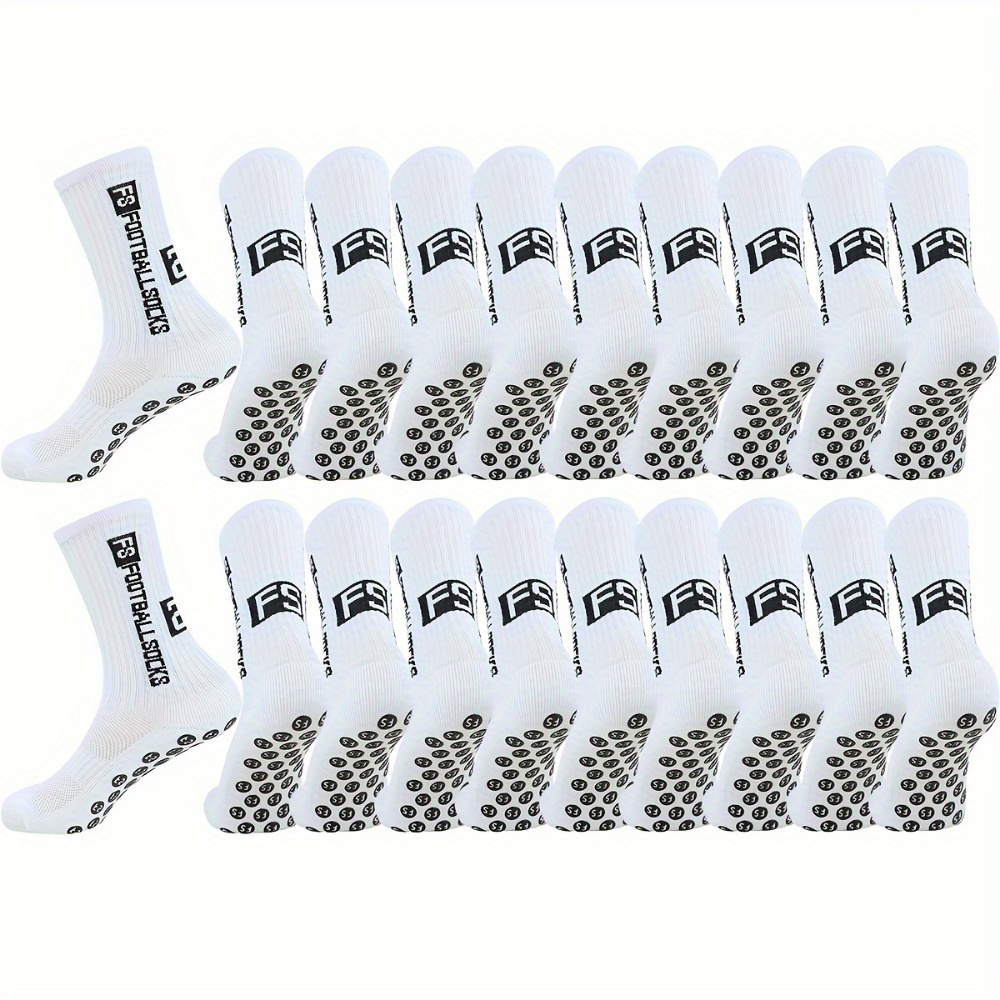 Image of 5/10 Pair Unisex Non-slip Sports Socks With Striped Design & Reinforced Heel - Breathable Moisture-wicking For Football, Basketball, Cycling, Running, - Machine Washable (white/black)