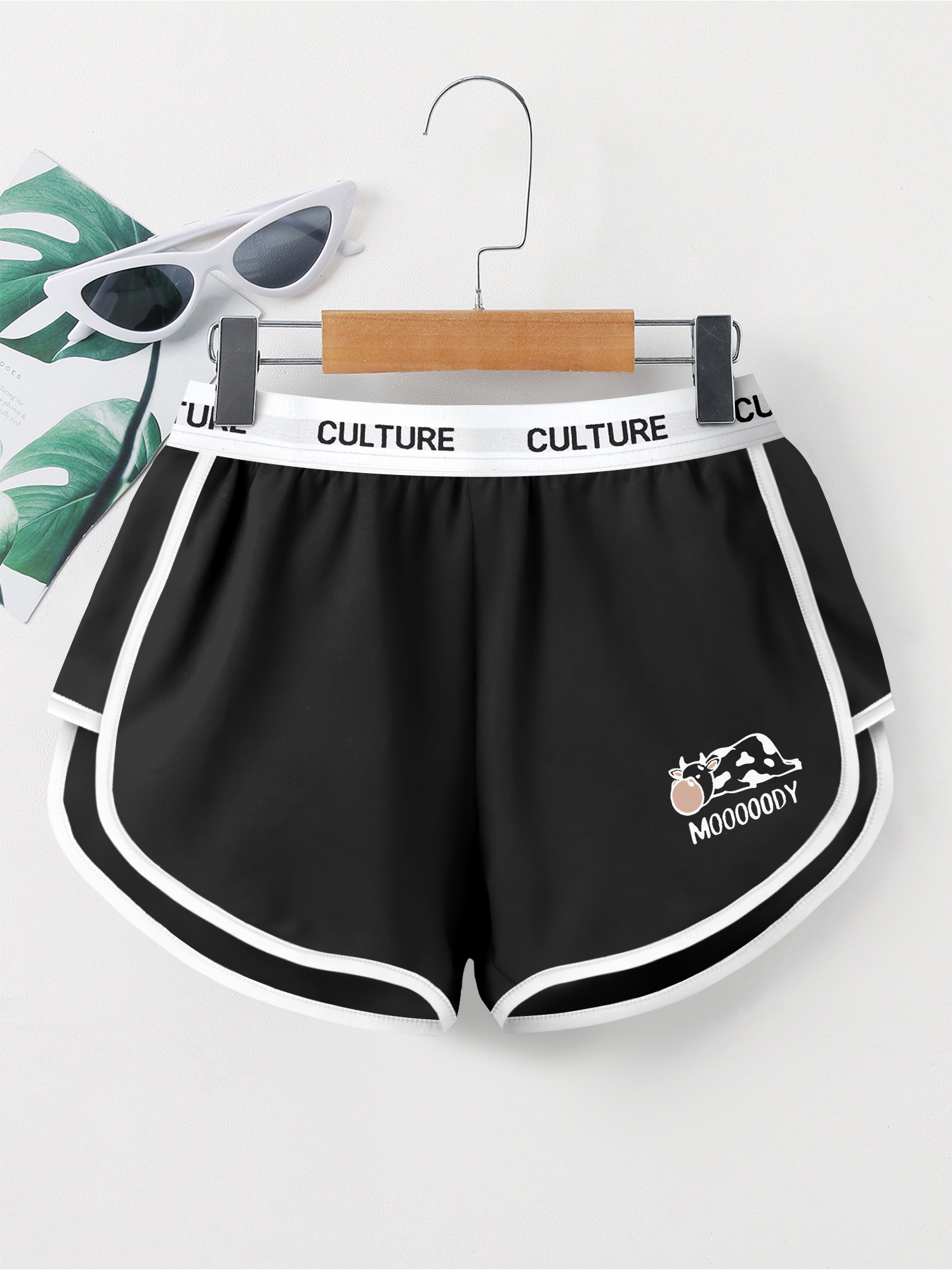 circle pattern womens cow print letter design striped shorts