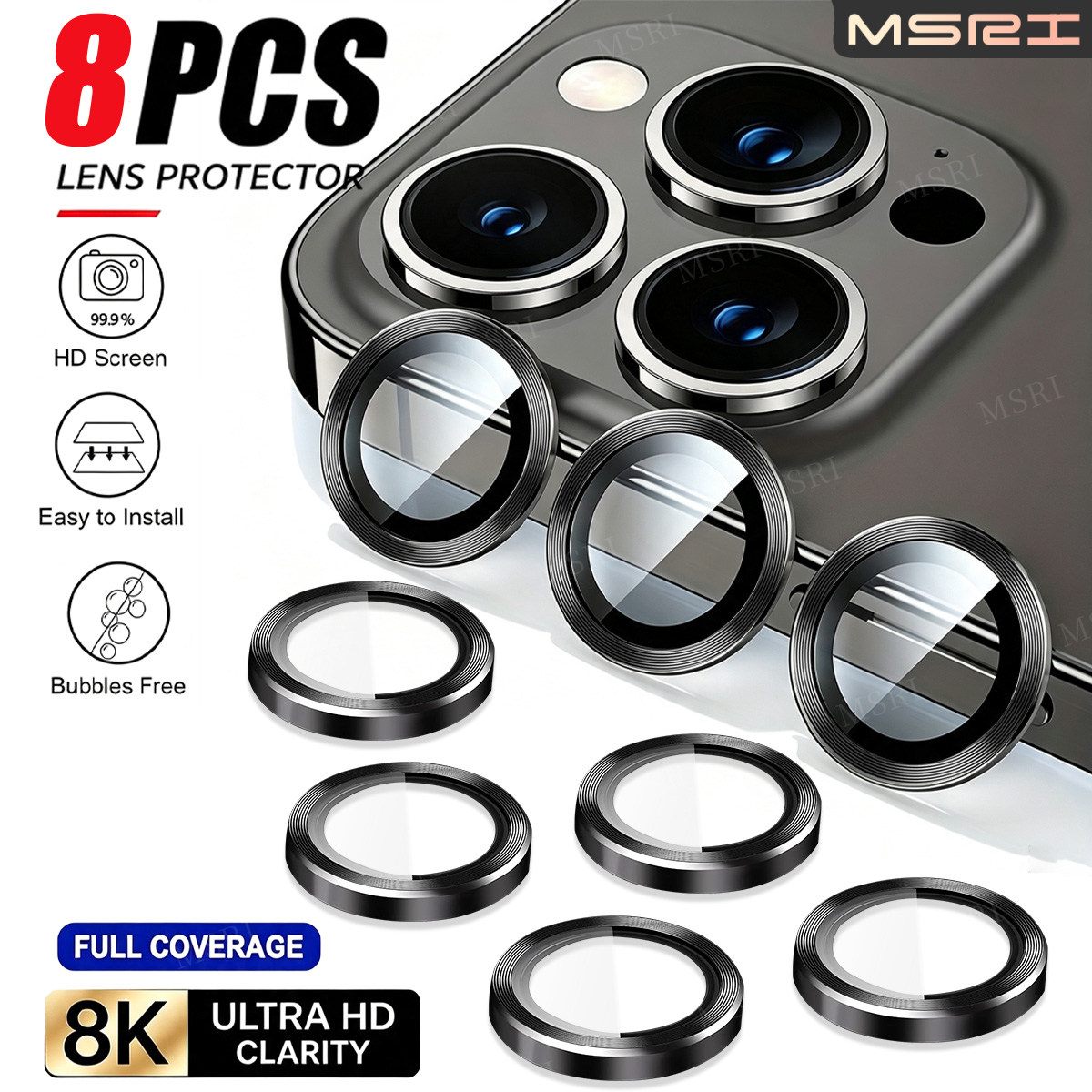 TEMU 8-pack Black Cd Eagle Eye Hd Lens Protector, Compatible With Iphone 13/14 Pro Max/15 Pro Max/16 Pro Max/17/17 Pro/17 Pro Max/18 Pro Max/18 Pro.