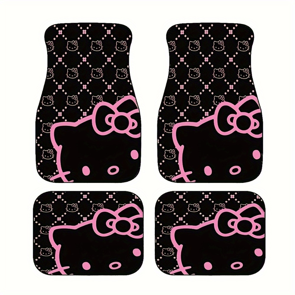 Image of 4pcs/ Set Black Hello Kitty Car Floor Mats, Durable Polyester Carpet Mats For Cars, Suvs, Trucks, Interior In , Ideal Gift For Men And Women