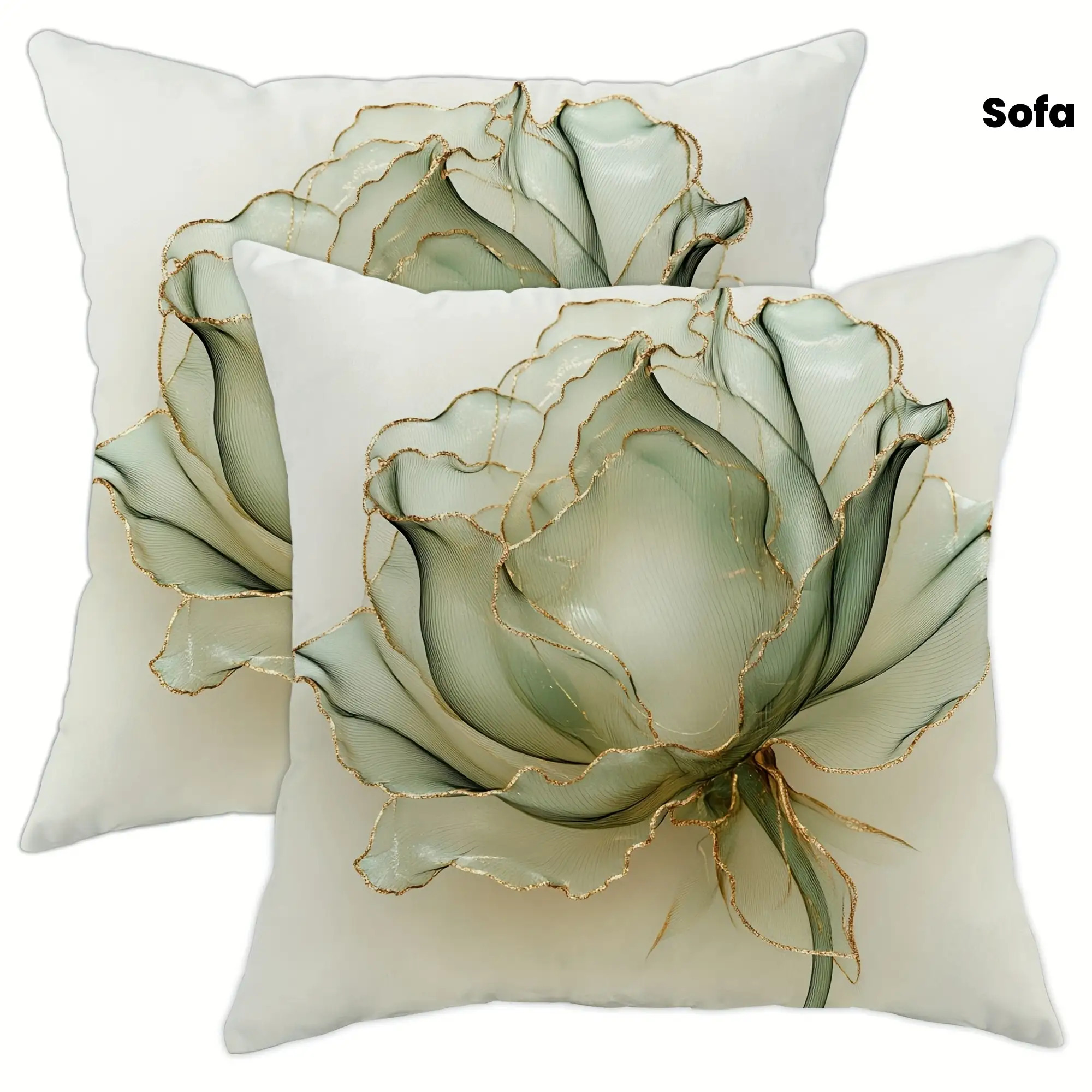 TEMU Set Of 2, Bohemian Floral Pillow Covers - Sage Green With Golden Plant Pattern, Single-sided Print, Featuring Zipper Closure, Decorative Pillow