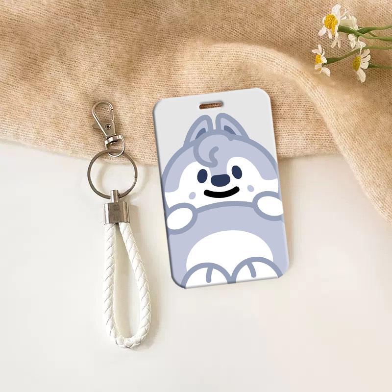 TEMU 1pc Cute Cartoon Dog Card Holder, Light - Plastic Id/access Card Case With White Braided Keychain, Ideal - Pop Fans, Music Lovers, Medical &