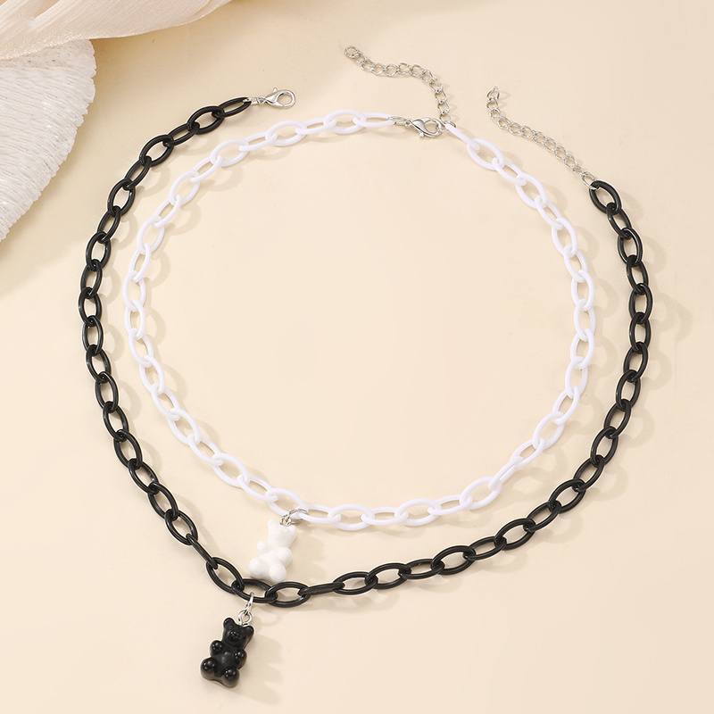 TEMU 2pcs Cute Acrylic Bear Necklaces Women's Fashion Layered Jewelry Party Additions