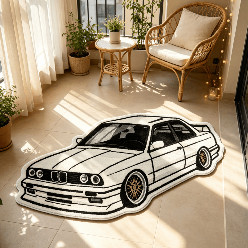 TEMU Velvet 900g 9mm Trendy Cool Car Body Sports Car Bedroom Bedside Plush Irregular Carpet Easy Vintage Sports Car 3d Body Room Sofa Area Thickened