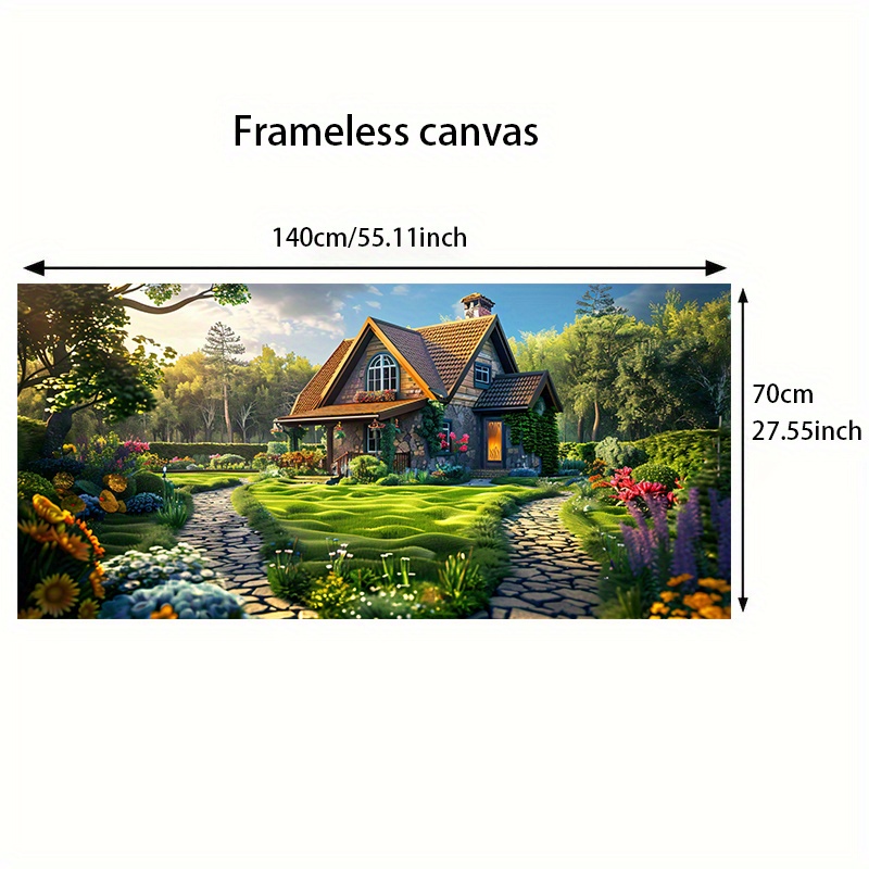TEMU 2d Flat, 1- Frameless Canvas 27.55x55.11 Inch Modern Green Garden Wall Art - Style Painting, Suitable For Living Room And Bedroom Decor, Home