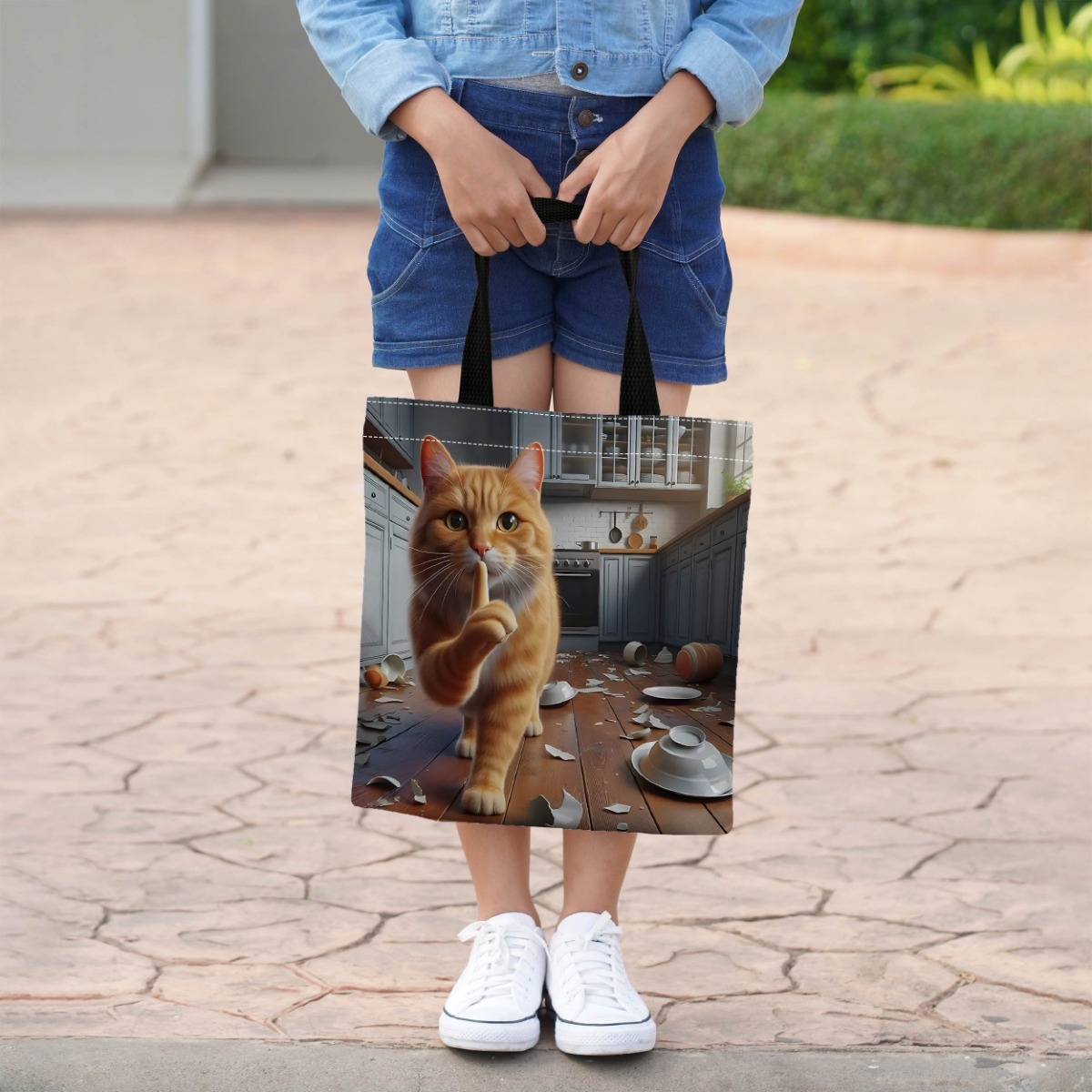 TEMU 1 Stylish Canvas Tote - A Bag For Feline Enthusiasts, A Funny Shoulder Bag For Ladies, Featuring A Unique And Edgy Cat Motif, A Shape, Machine