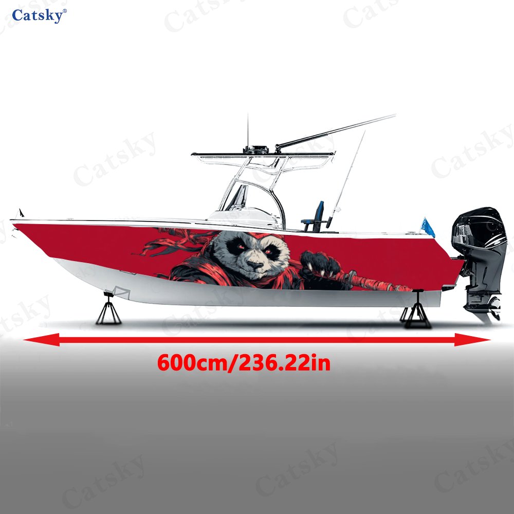 2pcs Chinese Style Panda Samurai Boat Wrap Decals, UV-Resistant Waterproof Stickers