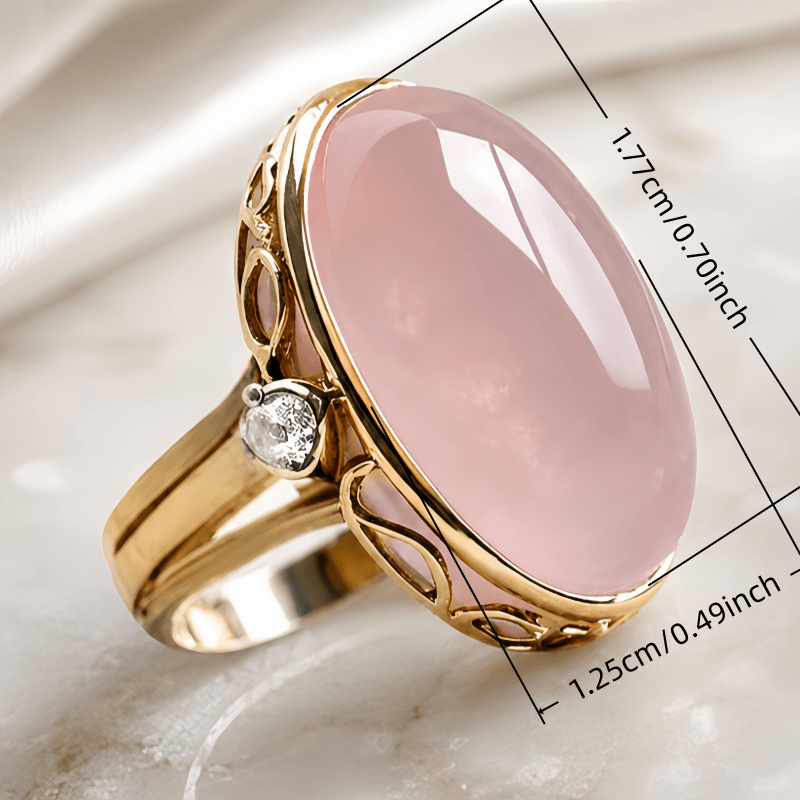 Women's Vintage Inlaid Light Pink Resin Oval Ring, Elegant