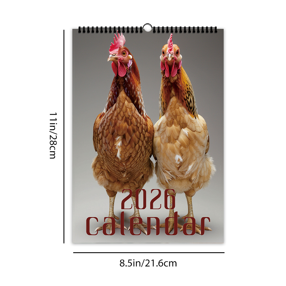 TEMU 1pc, 2026 Wall Calendar, Abstract Chicken Calendar, Humorous Calendar, 12 Different Exquisite Patterns, 2026 Wall Calendar, 12-month Monthly