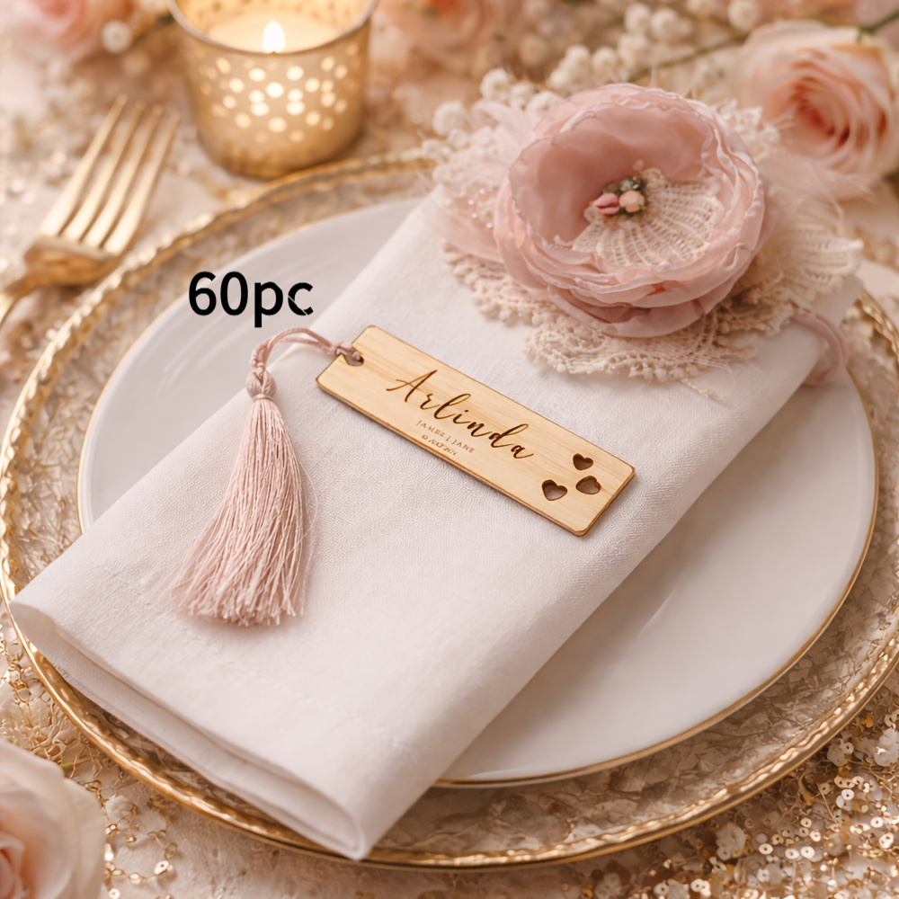 TEMU 12/30/60/100 Personalized Wedding Seating Card Blank Wooden/acrylic Heart-shaped Guest Name Tag Suitable For Wedding/birthday/