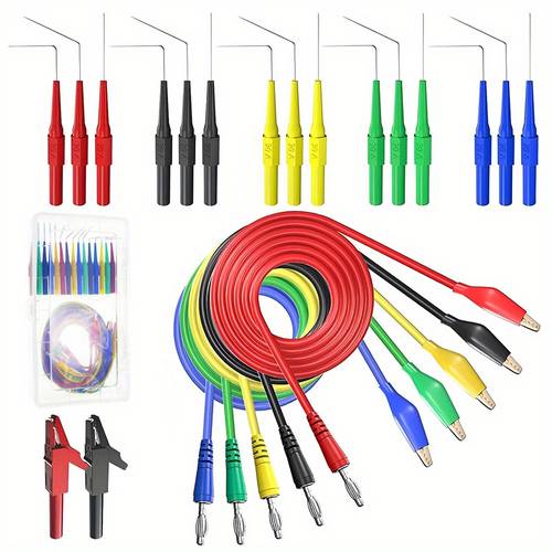 22pcs back probe kit banana plug to copper clips test leads kit with clips wire piercing probes set 4mm banana plug adapter for for car repairing automotive diagnostic