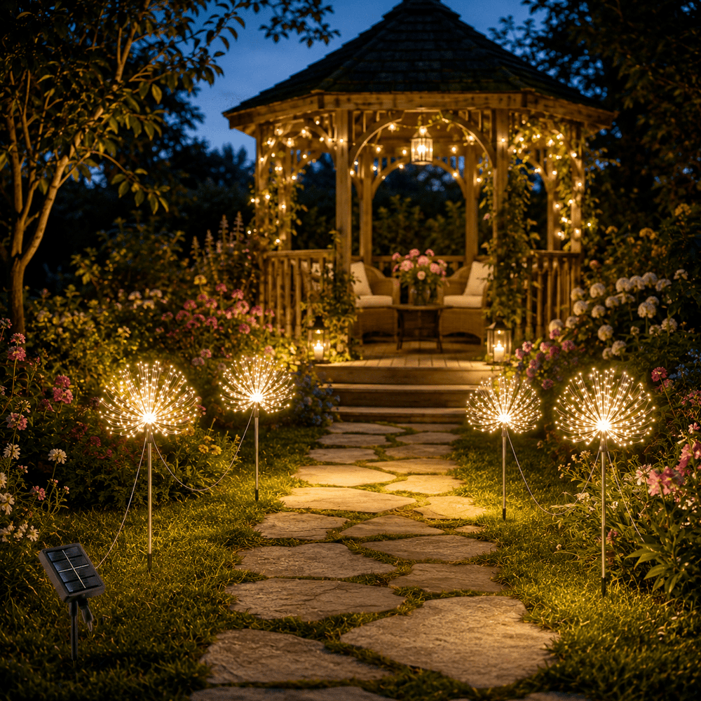 Solar Firework Lights Outdoor 4pcs, 480led Solar Powered Garden Stake Lights With 8 Lighting , Protection Class, Auto Light Sensor, No Wiring For Yard Patio Lawn Pathway