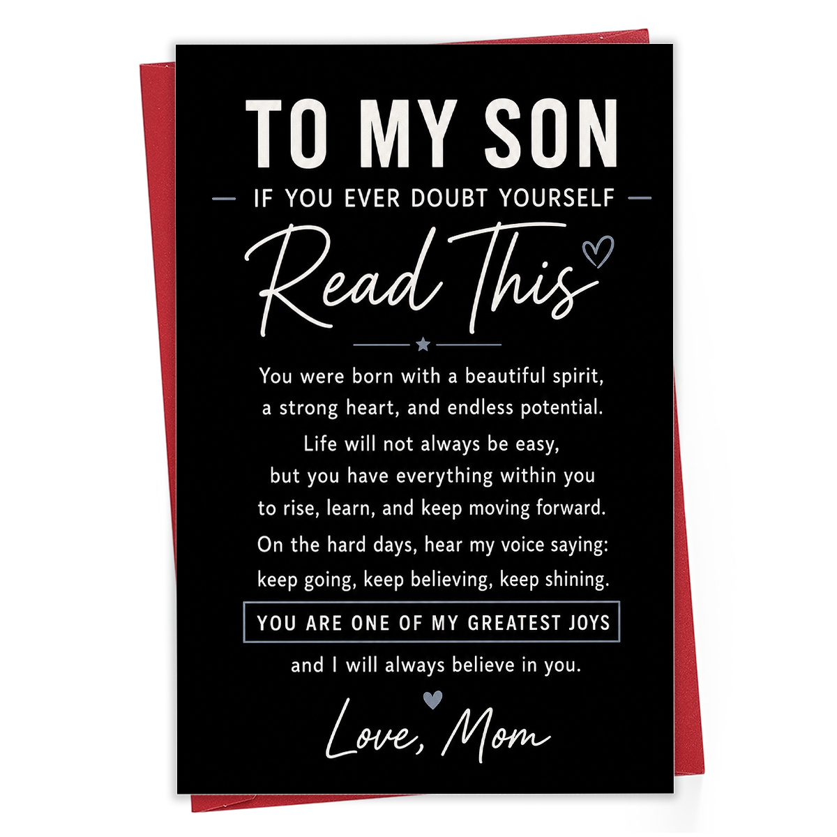 TEMU 1pc To My Son From Mom Encouragement Card With Envelope, Meaningful Inspirational Keepsake Card For Birthday, Graduation, Holiday, And
