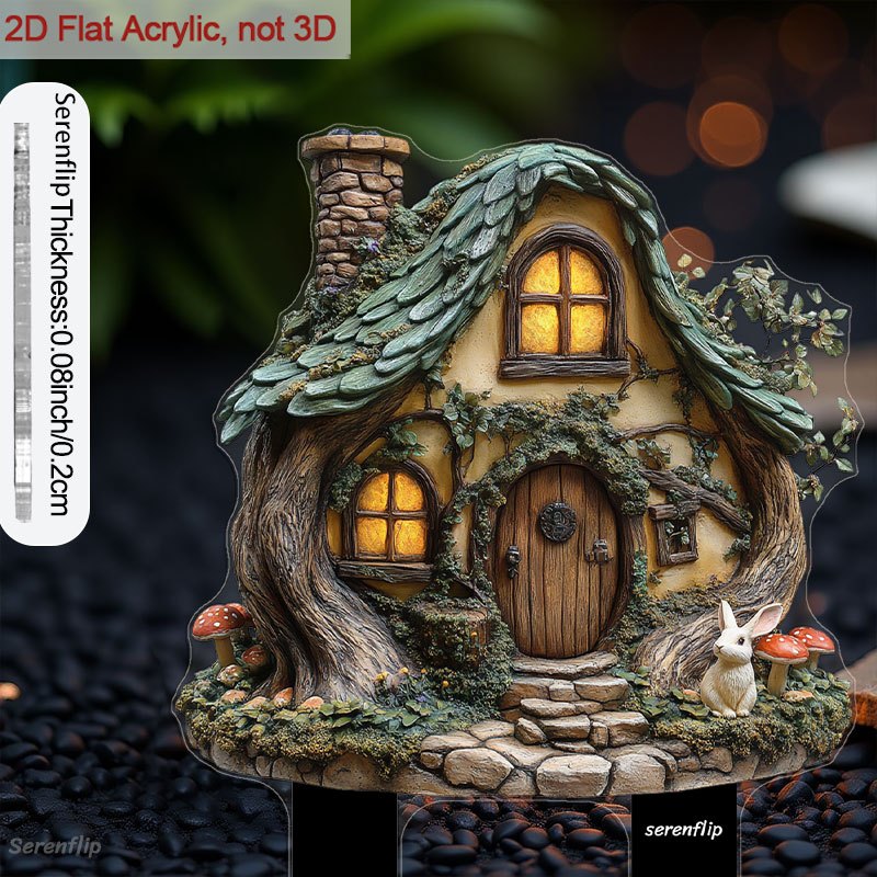 TEMU 2d Flat, 2d Flat Printed Acrylic Insert For Garden Soil Decoration, A Tale Cottage For Flower Bed Decoration, As A Garden Ornament, Outdoor