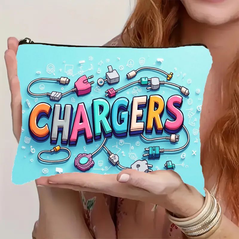 TEMU Tech Charger Case Compatible For Usb-c Cables & Power Banks - Lightweight Portable Electronics Organizer Pouch With Smooth Zipper Closure, Cable