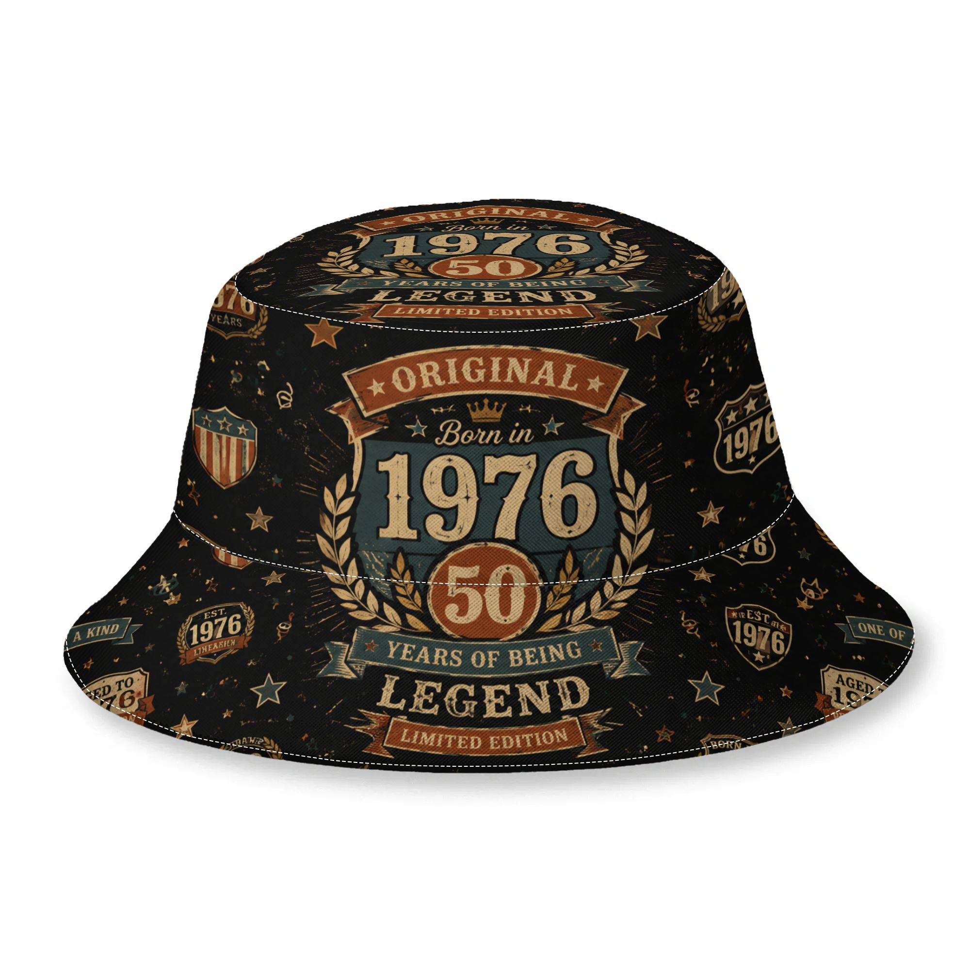 TEMU 1 stuk Originele Print Vissershoed Geschikt voor & 50e Retro, 1976 Vintage Stijl, Unisex Outdoor Casual Hoed voor Strand, Zomer,