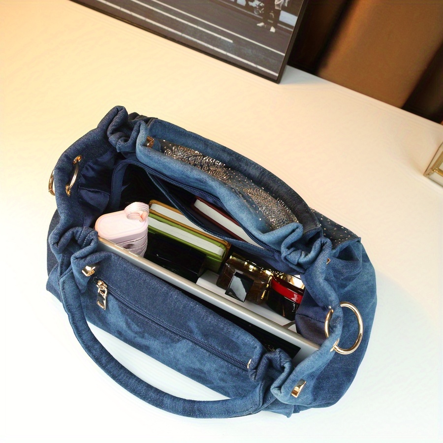 Denim Tote Bag close-up on model showing gradient