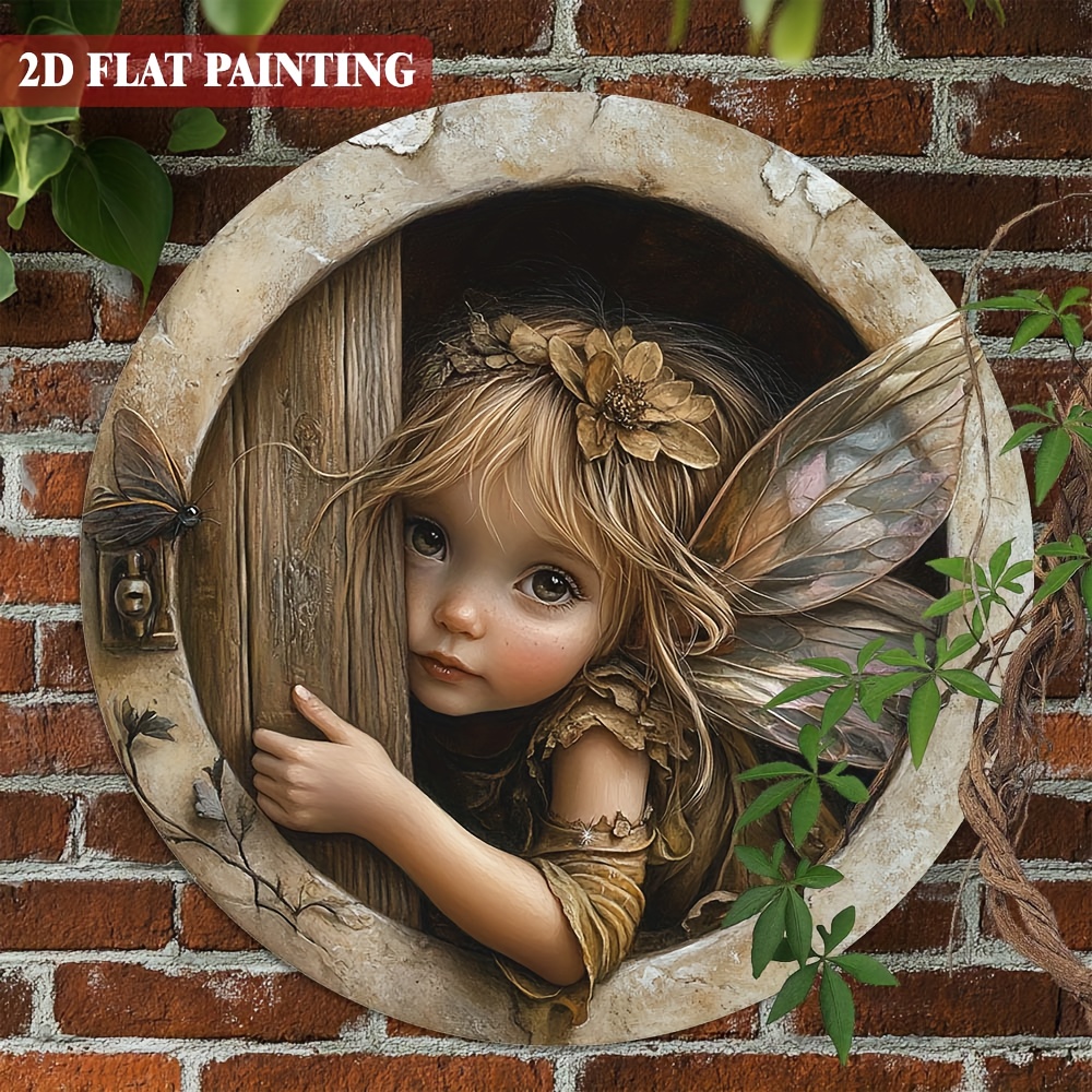 TEMU 2d Flat, 1pc Handmade Wood Fairy Wall Art - Round Peeking Fairy Panel Suitable For Cabins, Bedrooms, Farmhouse, Offices, Vintage Housewarming