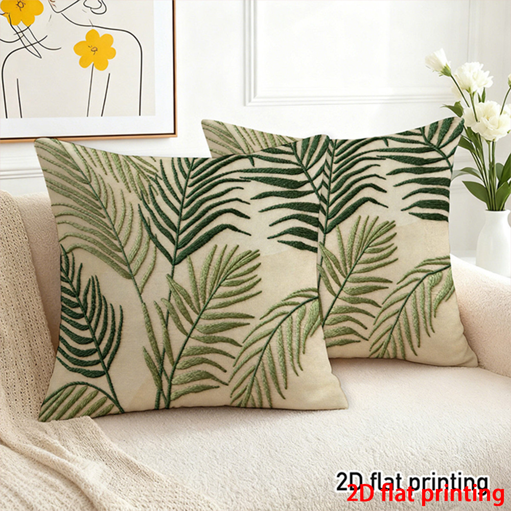 TEMU Lot de 2 housses de coussin carrées à impression 2D à plat, motif feuilles de palmier , style bohème et ferme, pour canapé, chambre, salon,
