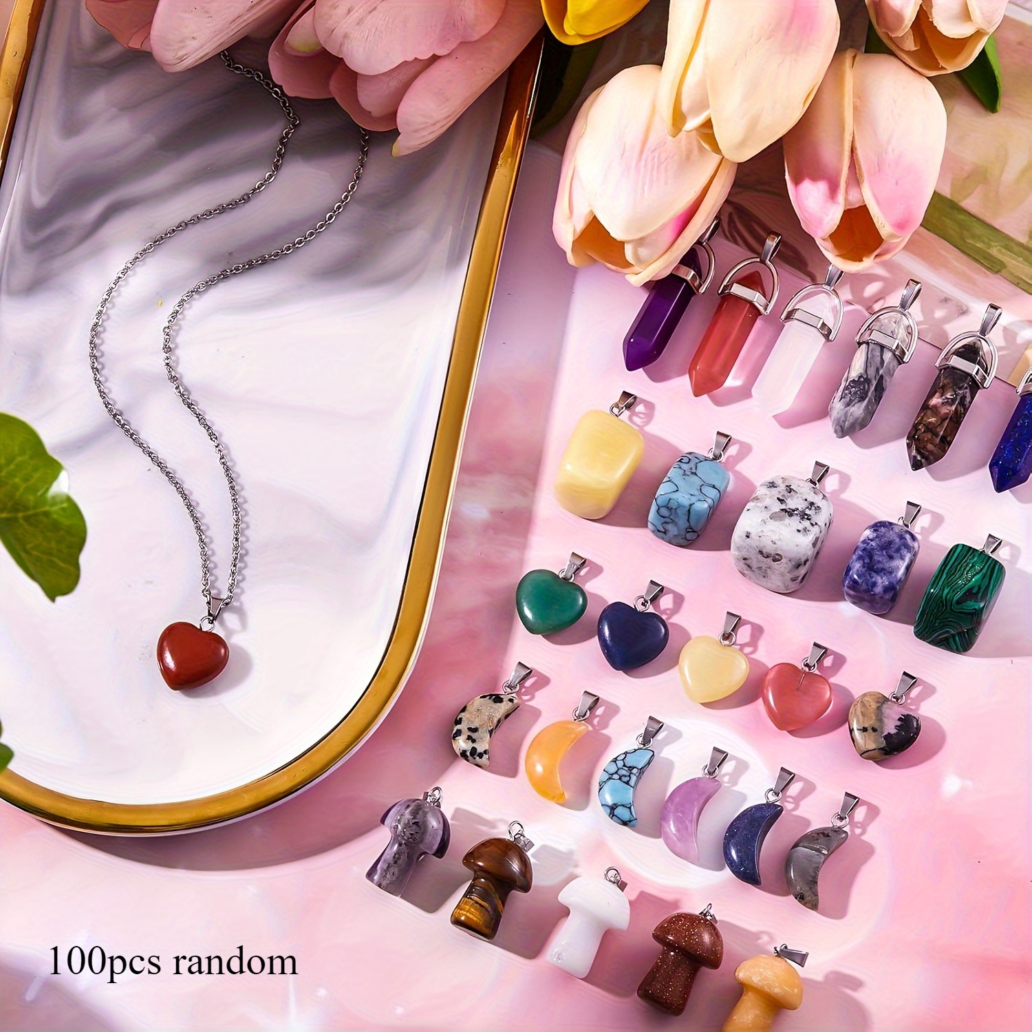 Natural stone hexagon pendant close-up