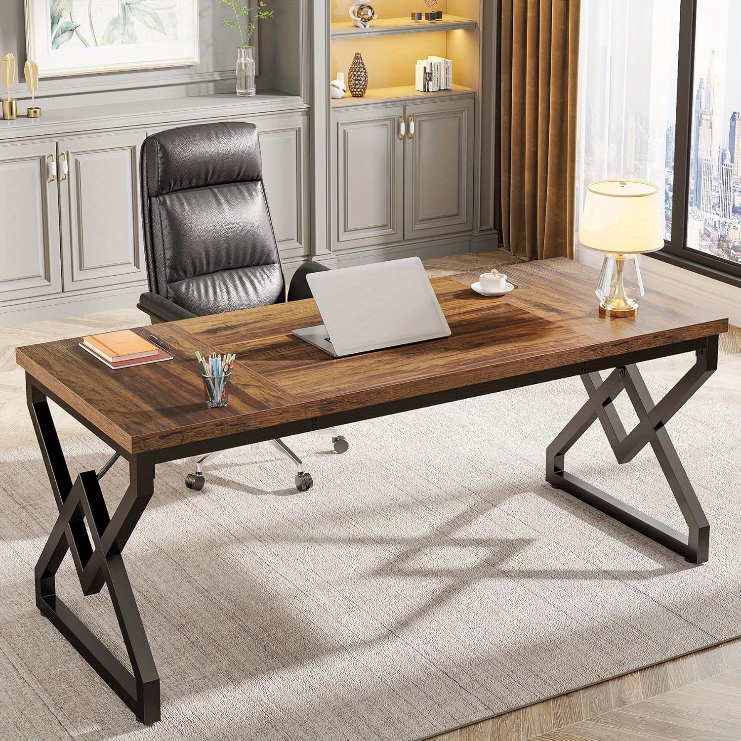160*70*75cm Large Office Computer Table With An Extra Thick Wooden Table Plate And Metal Frame, Modern Simple Workplace, Study Desk For Home Office